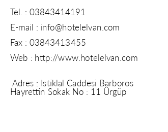 Elvan Hotel iletiim bilgileri
